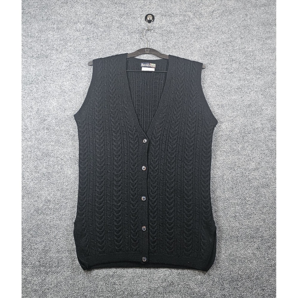 Vintage Wool Cableknit Button Front Sweater Vest Small Dark Academia Black